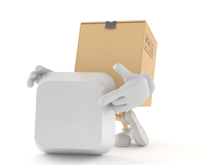 Package character with blank keyboard key isolated on white backgroundの写真素材