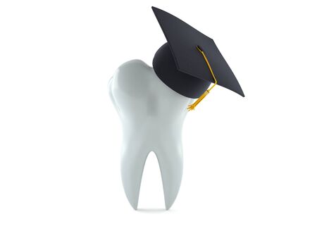 Tooth with mortarboard isolated on white backgroundの写真素材