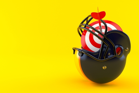 Football helmet with bull's eye isolated on orange backgroundの写真素材