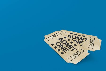 Tickets isolated on blue backgroundの写真素材