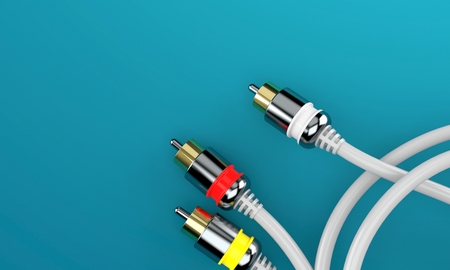 RCA connector on blue backgroundの写真素材