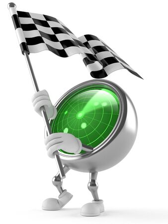 Radar character with racing flag isolated on white backgroundの写真素材