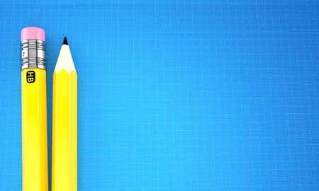 Pencils on blueprint backgroundの写真素材