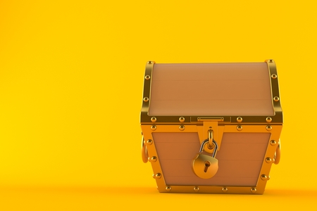 Treasure chest isolated on orange backgroundの写真素材