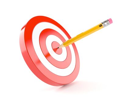 Bull's eye with pencil isolated on white backgroundの写真素材