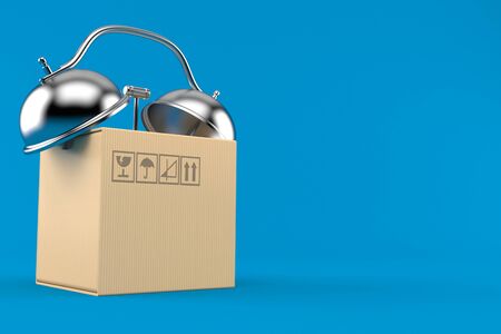 Package with alarm clock isolated on blue background