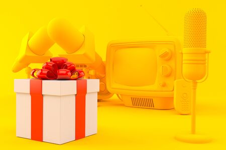 Media background with gift in orange colorの写真素材