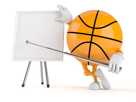 Basketball character with blank whiteboard isolated on white backgroundの写真素材