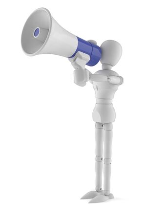 White dummy with megaphone isolated on white backgroundの写真素材