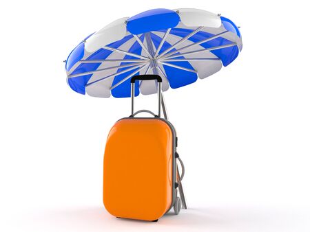 Umbrella with suitcase isolated on white backgroundの写真素材