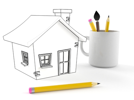 House with mug isolated on white backgroundの写真素材