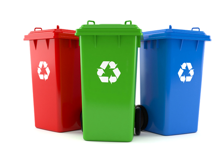 Recycling dustbins isolated on white backgroundの写真素材