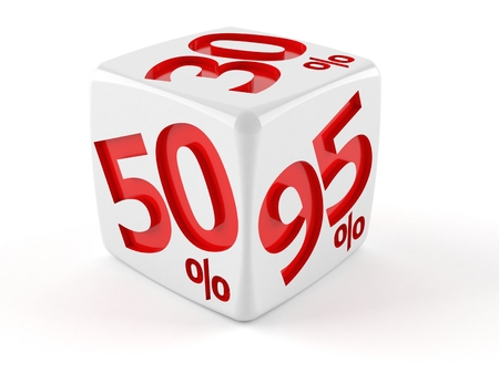 Promotion dice isolated on white backgroundの写真素材