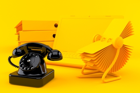 Office background with telephone in orange colorの写真素材