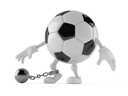 Soccer ball character with prison ball isolated on white backgroundの写真素材
