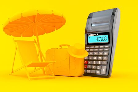 Vacation background with calculator in orange colorの写真素材