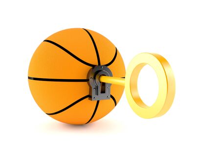 Basketball with golden key isolated on white backgroundの写真素材
