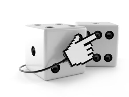 Dice with cursor isolated on white backgroundの写真素材