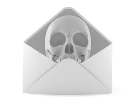Skull inside envelope isolated on white backgroundの写真素材