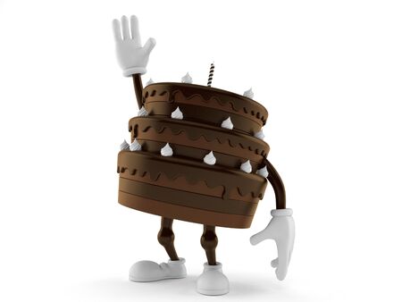Cake character with hand up isolated on white backgroundの写真素材