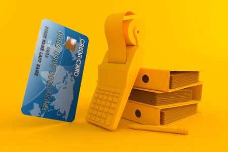 Accountancy background with credit card in orange colorの写真素材