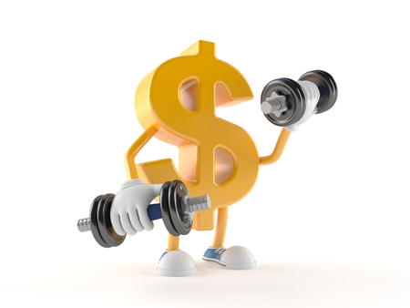 Dollar character with dumbbell isolated on white backgroundの写真素材