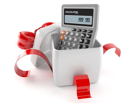 Gift with calculator isolated on white backgroundの写真素材
