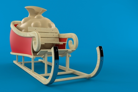 Bag of gifts with santa sleigh isolated on blue backgroundの写真素材
