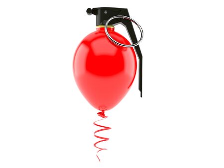 Red balloon with fuse concept isolated on white backgroundの写真素材