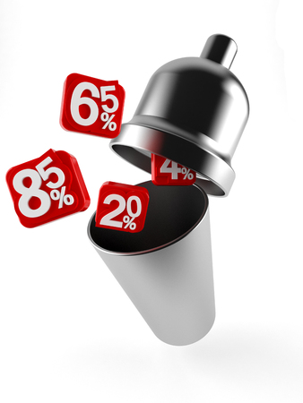 Coctail shaker with percent numbers isolated on white backgroundの写真素材