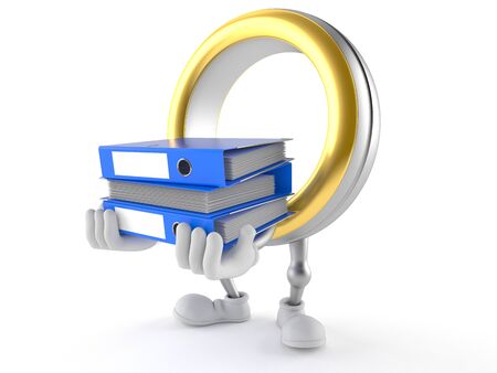 Wedding ring character holding ring binders isolated on white backgroundの写真素材