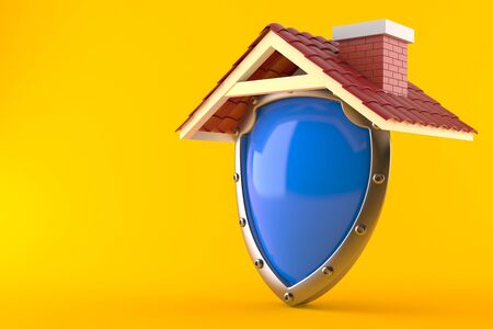 Roof with protective shield isolated on orange backgroundの写真素材