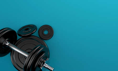 Dumbbell on blue backgroundの写真素材