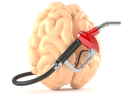 Brain with gasoline nozzle isolated on white backgroundの写真素材