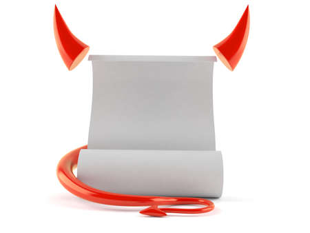 Blank sheet of paper with devil horns isolated on white background