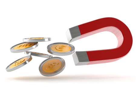 Horseshoe magnet with euro coins isolated on white backgroundsの写真素材