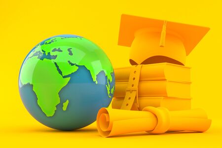 Education background with world globe in orange colorの写真素材