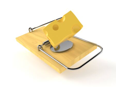 Mousetrap with cheese isolated on white backgroundの写真素材