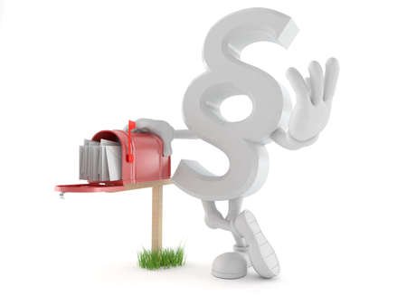 Paragraph character with mailbox isolated on white backgroundの写真素材