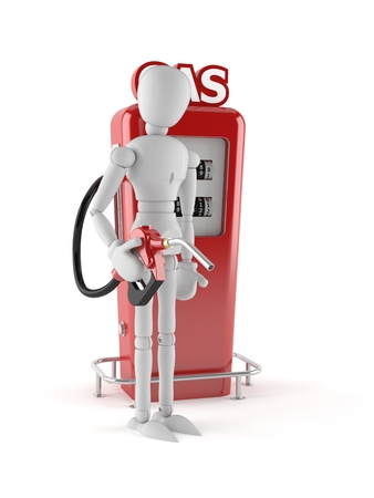 White dummy with gasoline nozzle isolated on white backgroundの写真素材