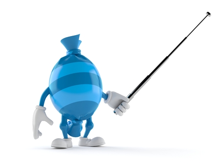 Candy character aiming with pointer stick isolated on white background. 3d illustrationの写真素材