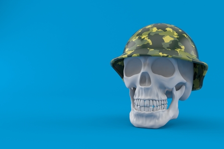 Skull military helmet isolated on blue background. 3d illustrationの写真素材