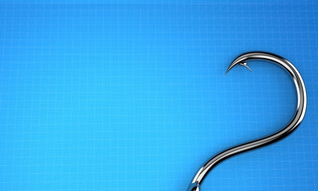 Fishing hook on blueprint background. 3d illustrationの写真素材