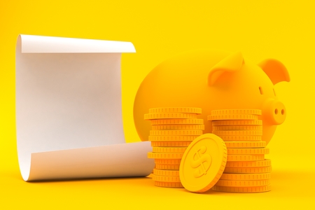 Savings background with sheet of paper in orange color. 3d illustrationの写真素材