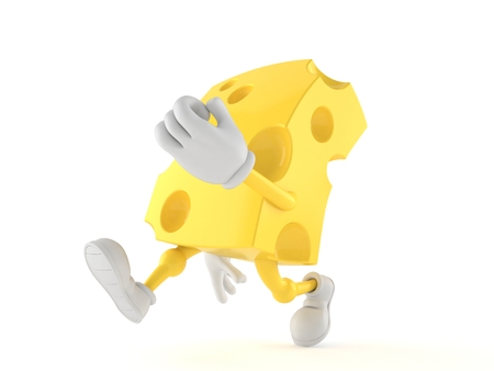 Cheese character running on white background. 3d illustrationの写真素材