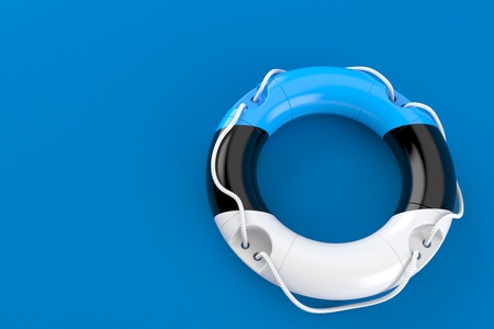 Life buoy with estonian flag isolated on blue background. 3d illustrationの写真素材