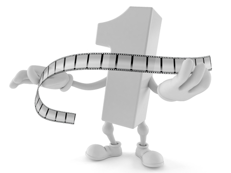 Number one character holding film strip isolated on white background. 3d illustrationの写真素材
