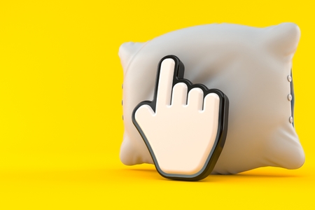 Pillow with cursor isolated on orange background. 3d illustrationの写真素材
