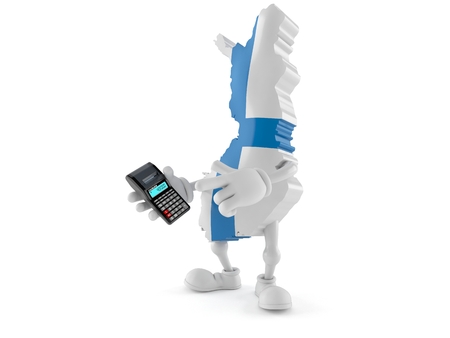 Finland character using calculator isolated on white background. 3d illustrationの写真素材