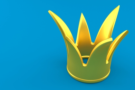 Golden crown isolated on blue background. 3d illustrationの写真素材